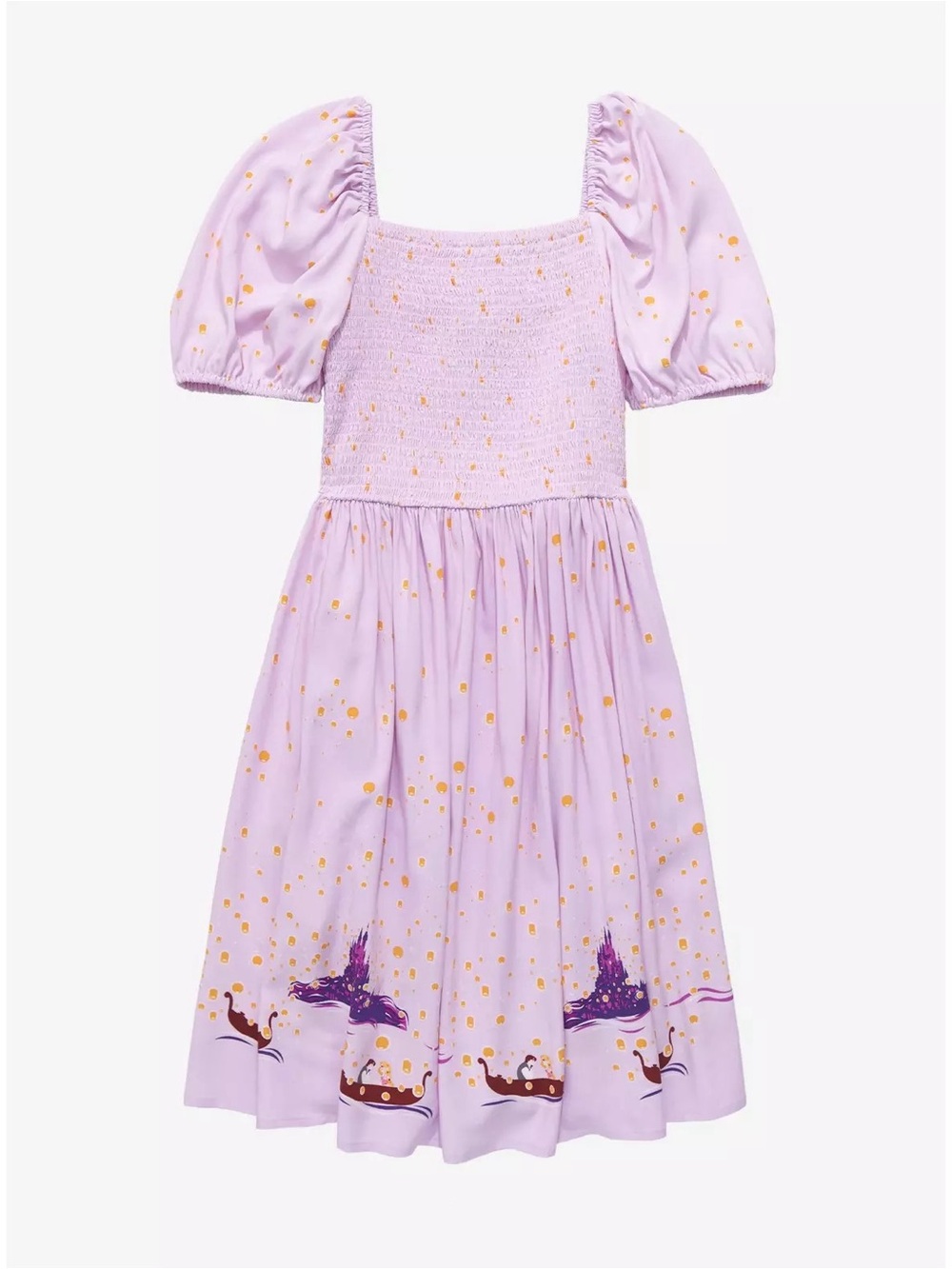 RARE BoxLunch Disney Tangled Floating Lanterns Lavender Smocked Dress Plus Size